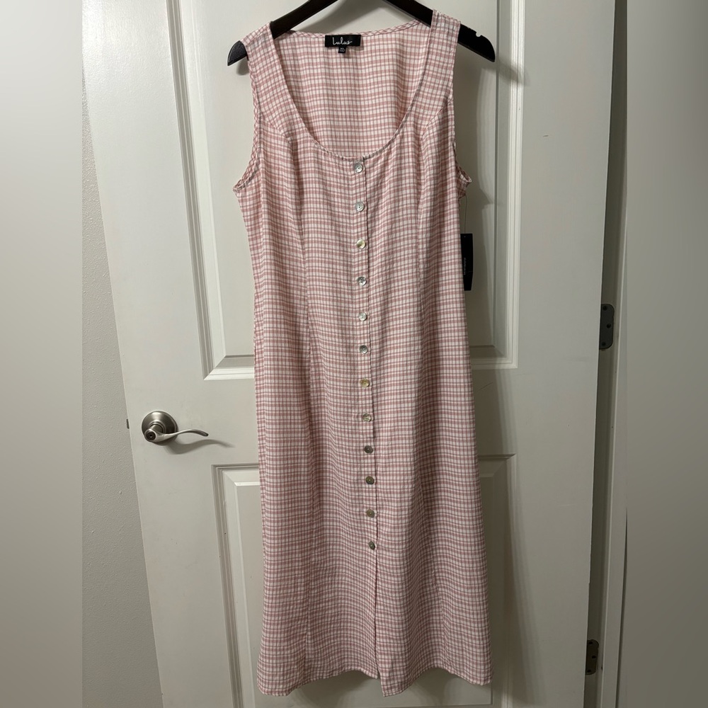 Lulu's Pink Gingham Button-Front Midi Dress - Picture 2 of 5